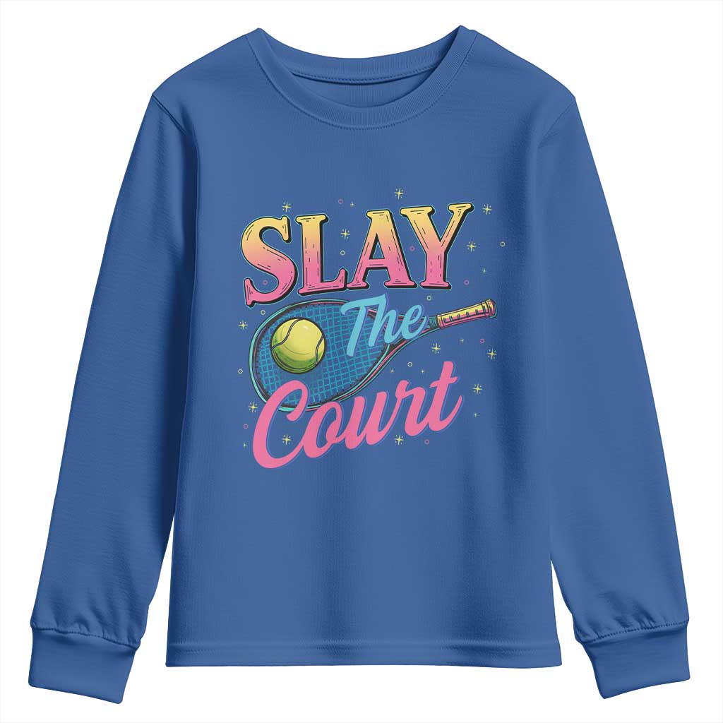 Slay The Court Queen Youth Sweatshirt Witty Tennis Player Gift For Girls - Wonder Print Shop