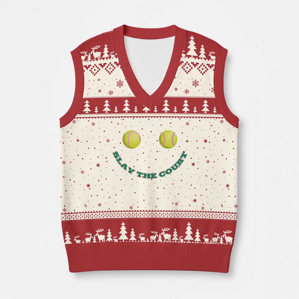 Slay The Court Tennis Girl V-Neck Knit Sweater Vest Funny Tennis Player Gift - Wonder Print Shop