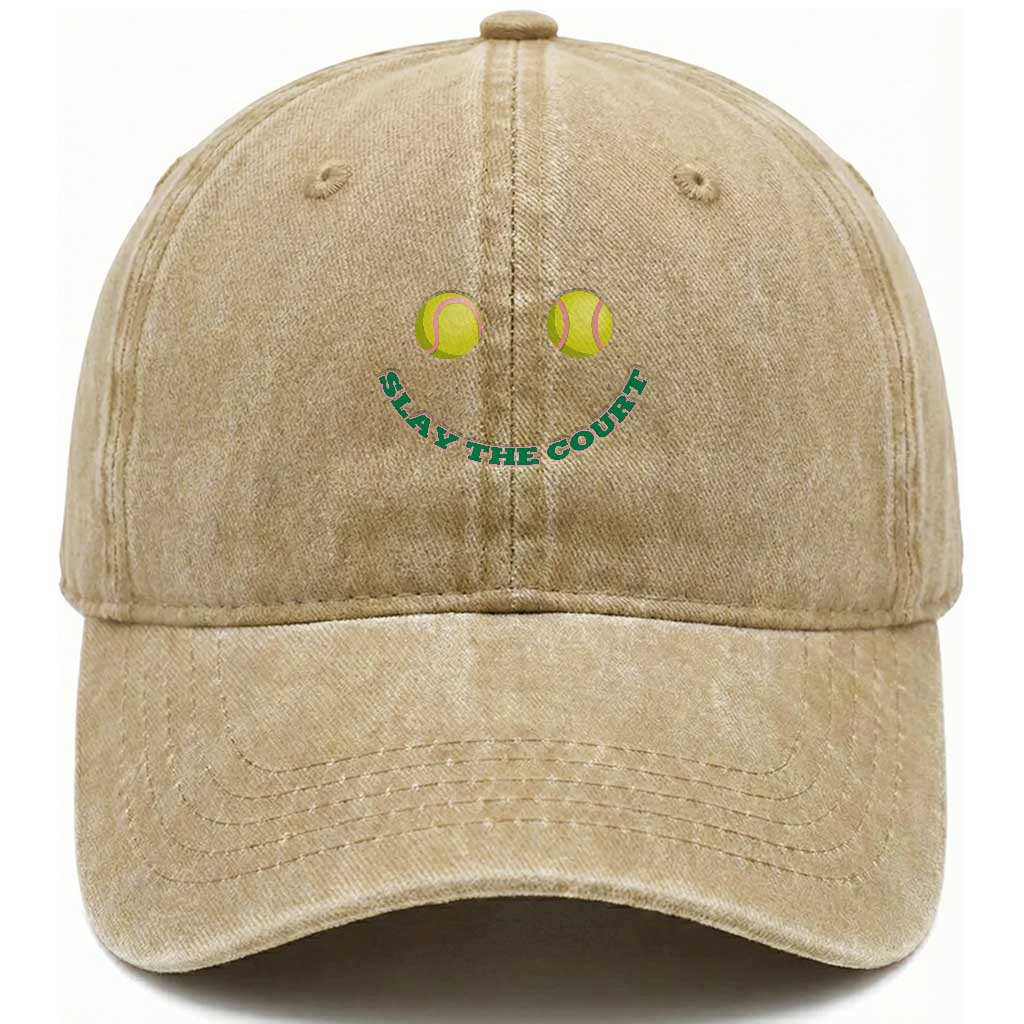Slay The Court Tennis Girl Washed Cotton Baseball Cap Funny Tennis Player Gift