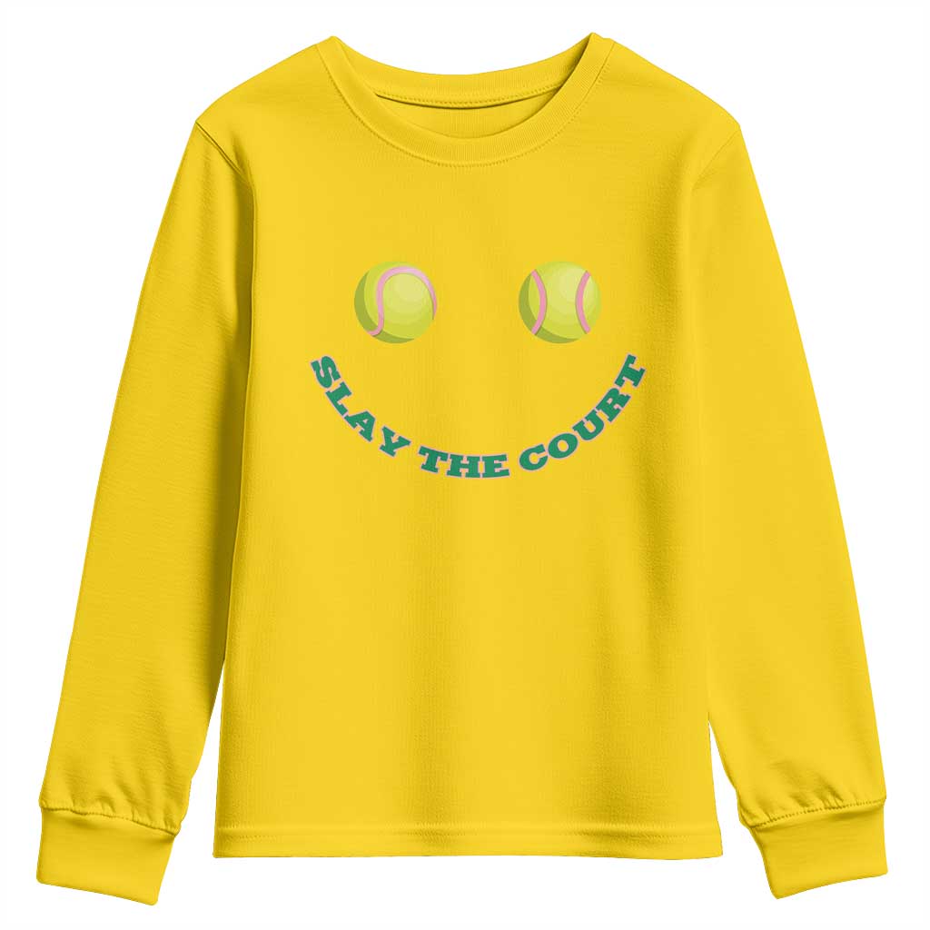 Slay The Court Tennis Girl Youth Sweatshirt Funny Tennis Player Gift - Wonder Print Shop