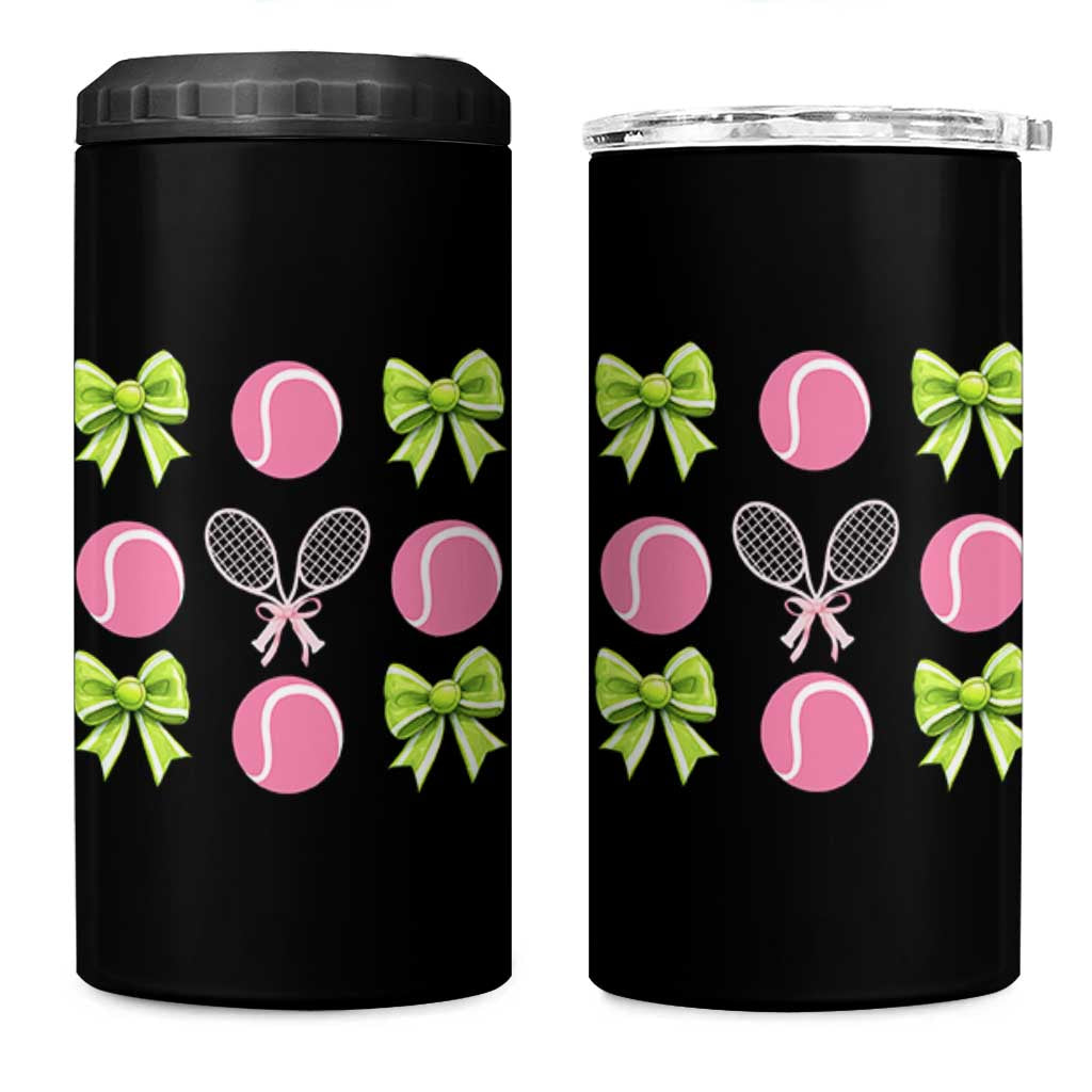 Pink Bow Coquette Tennis Lover 4 in 1 Can Cooler Tumbler Funny Tennis Girl Gift - Wonder Print Shop