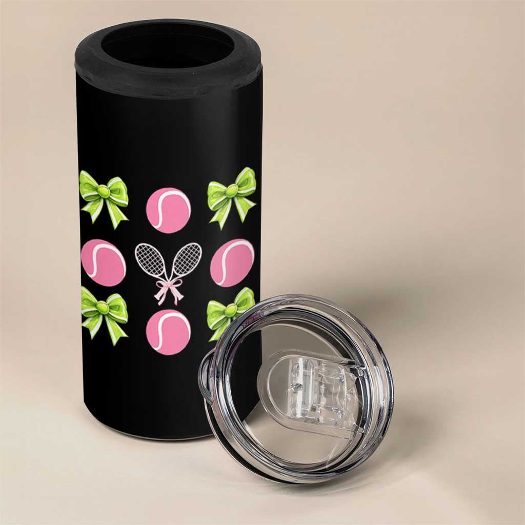 Pink Bow Coquette Tennis Lover 4 in 1 Can Cooler Tumbler Funny Tennis Girl Gift - Wonder Print Shop