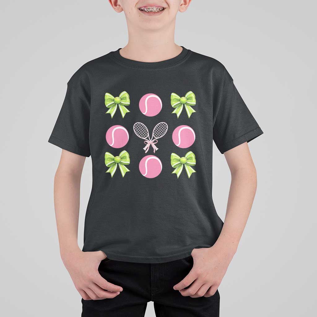 Pink Bow Coquette Tennis Lover T Shirt For Kid Funny Tennis Girl Gift - Wonder Print Shop