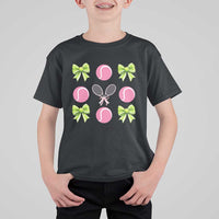 Pink Bow Coquette Tennis Lover T Shirt For Kid Funny Tennis Girl Gift - Wonder Print Shop