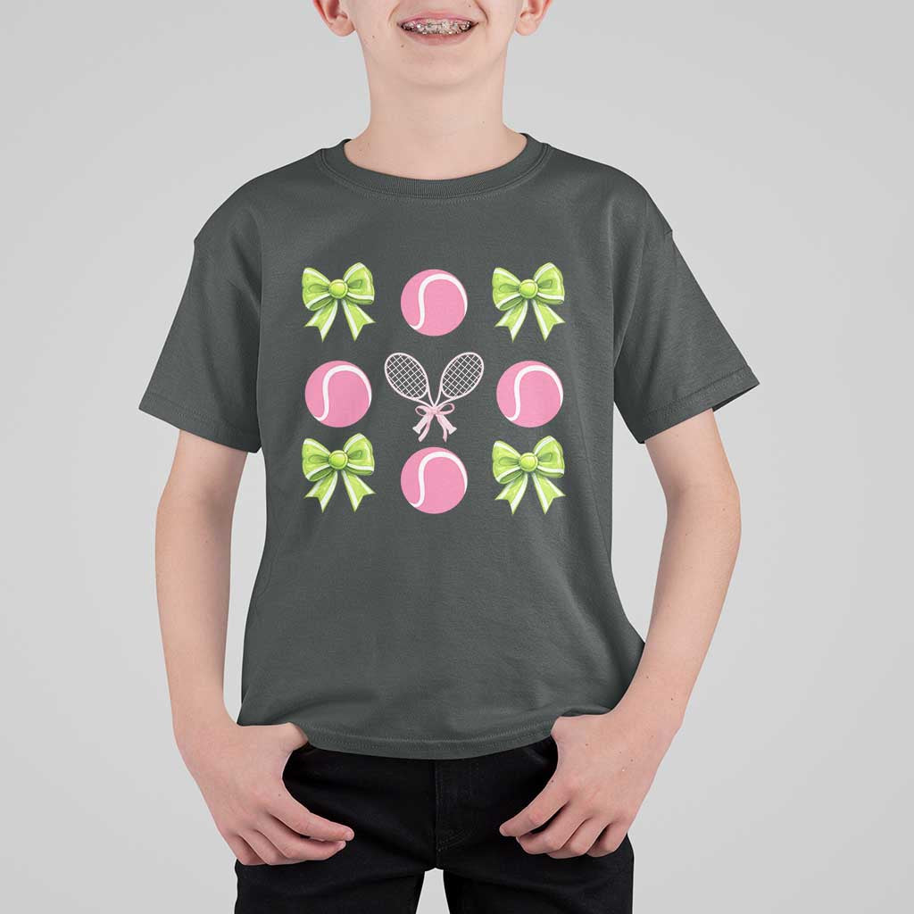 Pink Bow Coquette Tennis Lover T Shirt For Kid Funny Tennis Girl Gift - Wonder Print Shop