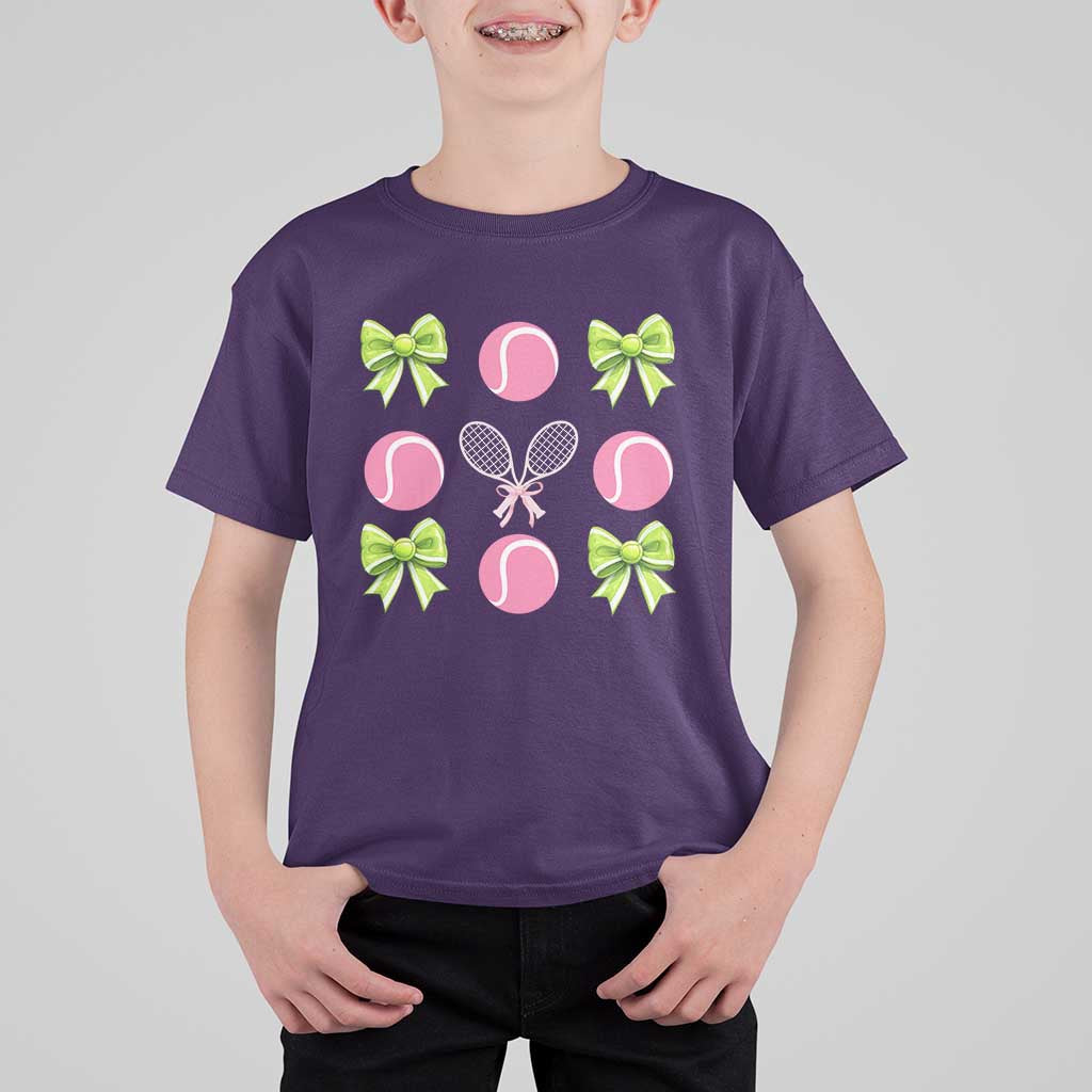Pink Bow Coquette Tennis Lover T Shirt For Kid Funny Tennis Girl Gift - Wonder Print Shop