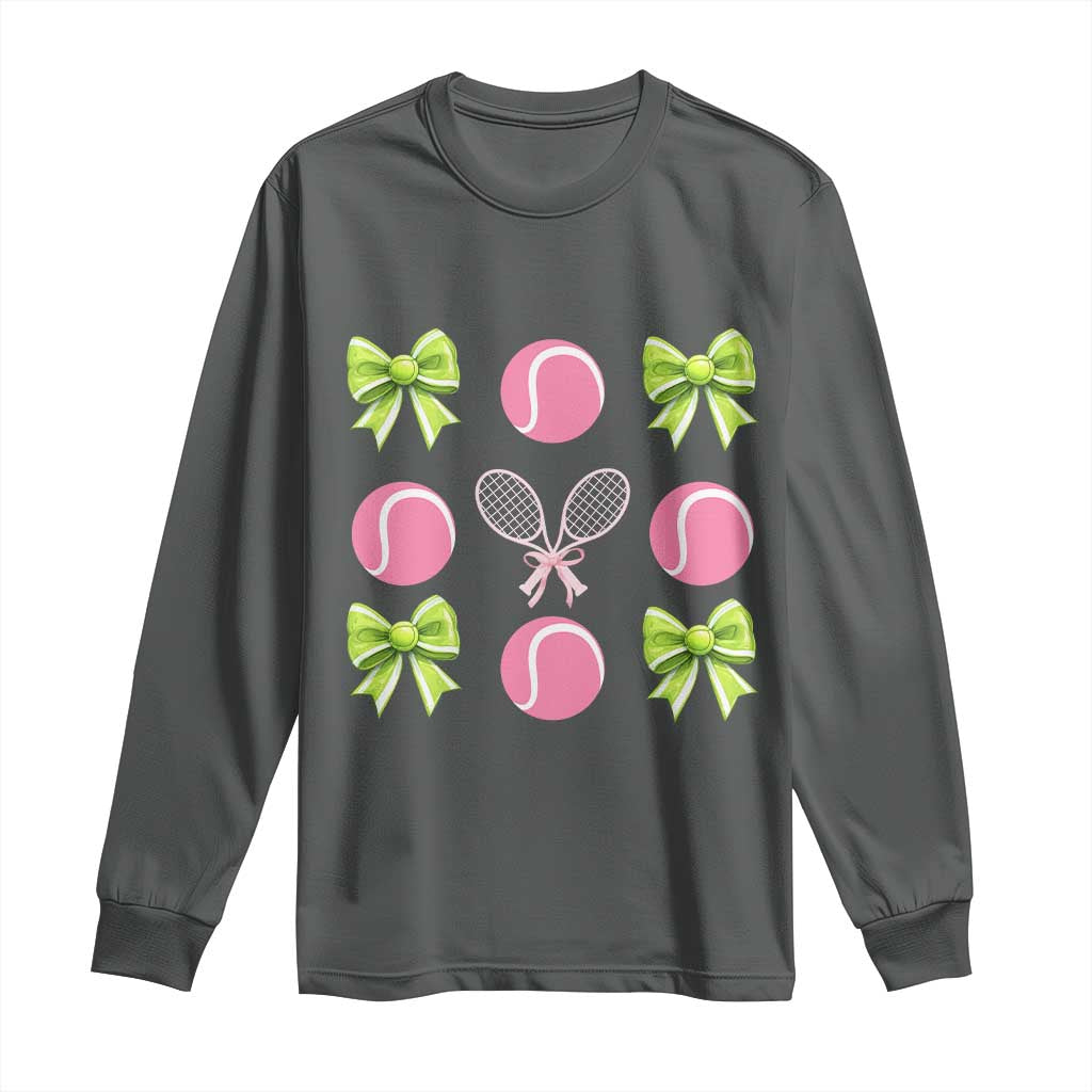 Pink Bow Coquette Tennis Lover Long Sleeve Shirt Funny Tennis Girl Gift - Wonder Print Shop