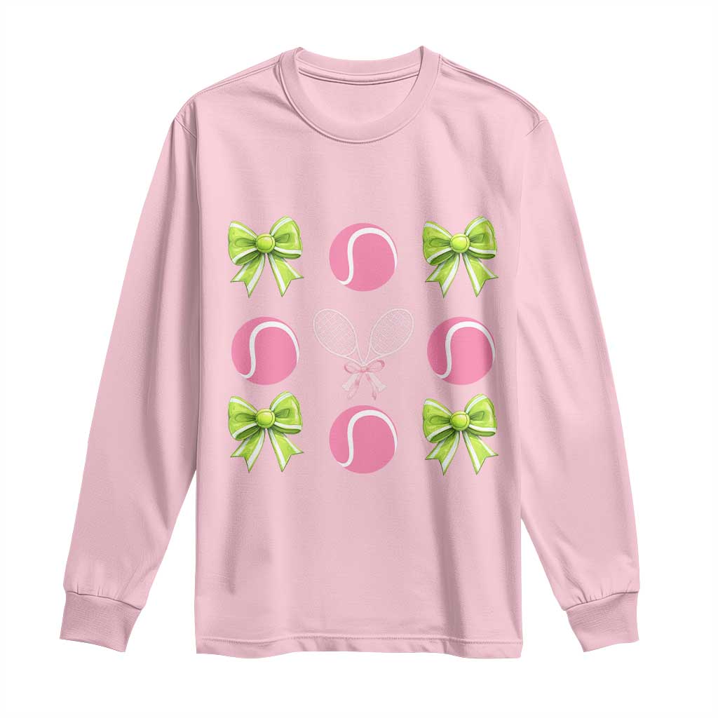 Pink Bow Coquette Tennis Lover Long Sleeve Shirt Funny Tennis Girl Gift - Wonder Print Shop