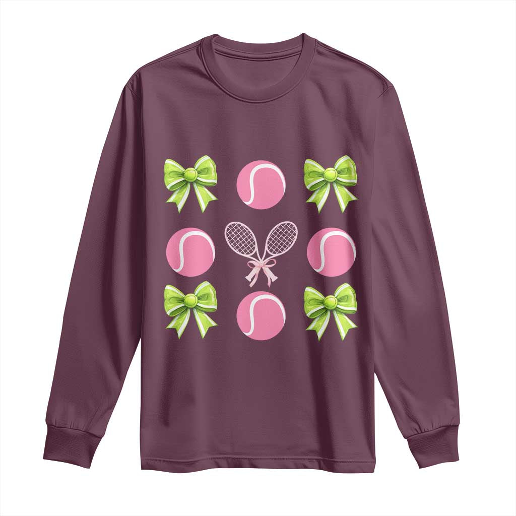 Pink Bow Coquette Tennis Lover Long Sleeve Shirt Funny Tennis Girl Gift - Wonder Print Shop