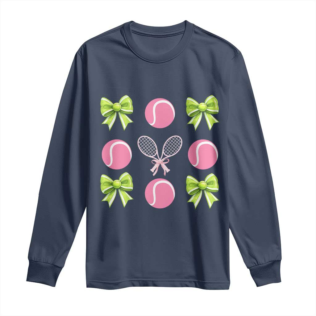 Pink Bow Coquette Tennis Lover Long Sleeve Shirt Funny Tennis Girl Gift - Wonder Print Shop
