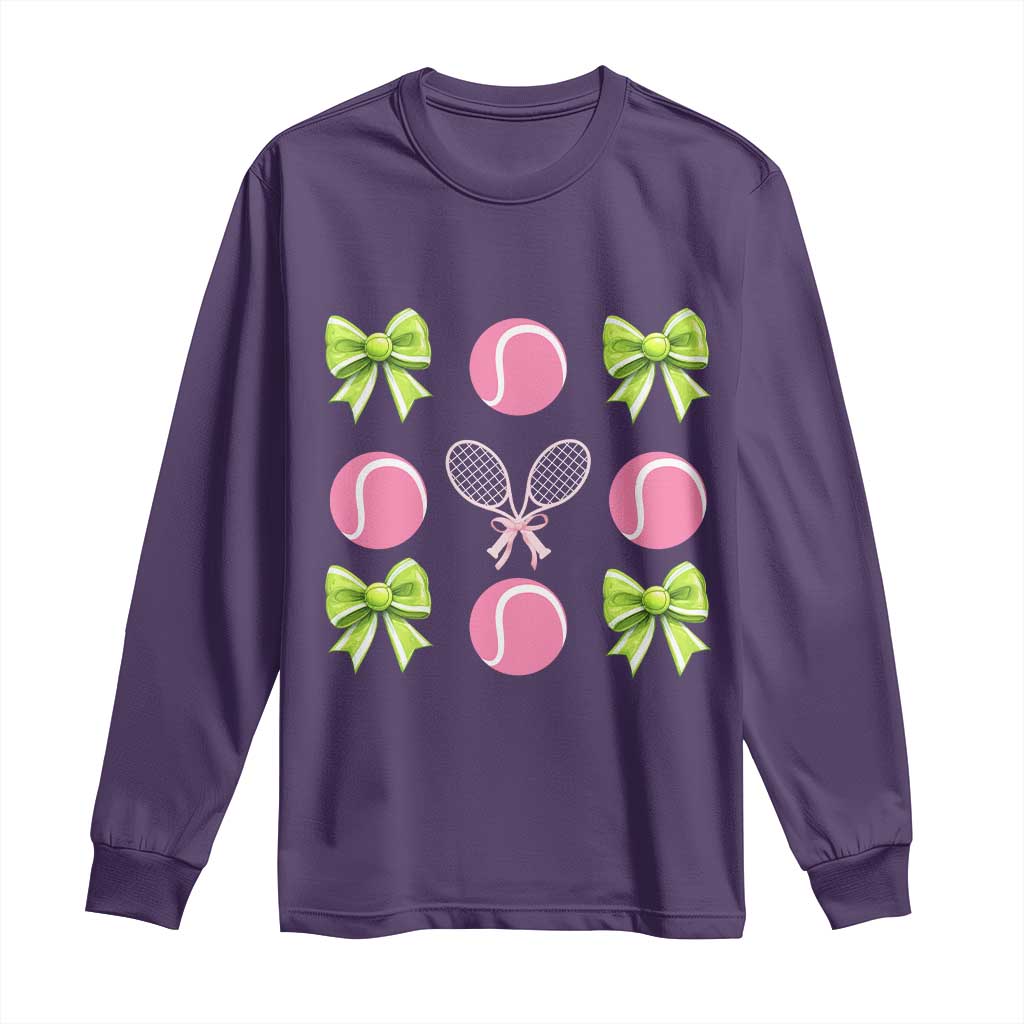 Pink Bow Coquette Tennis Lover Long Sleeve Shirt Funny Tennis Girl Gift - Wonder Print Shop