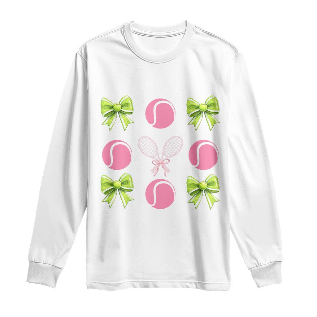 Pink Bow Coquette Tennis Lover Long Sleeve Shirt Funny Tennis Girl Gift - Wonder Print Shop
