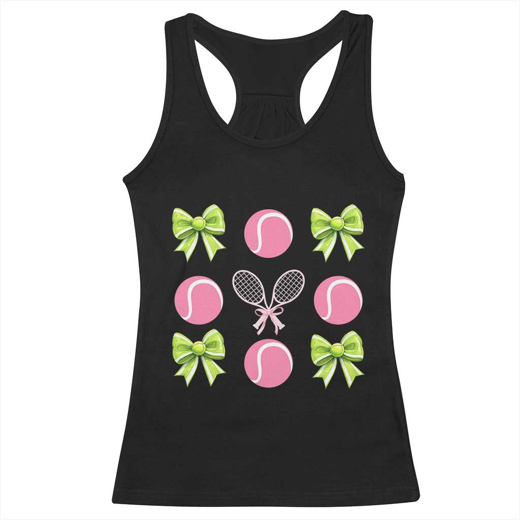 Pink Bow Coquette Tennis Lover Racerback Tank Top Funny Tennis Girl Gift - Wonder Print Shop