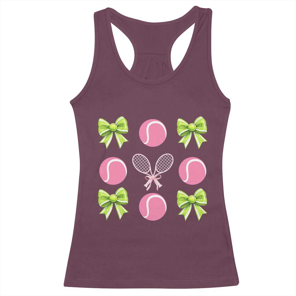 Pink Bow Coquette Tennis Lover Racerback Tank Top Funny Tennis Girl Gift - Wonder Print Shop