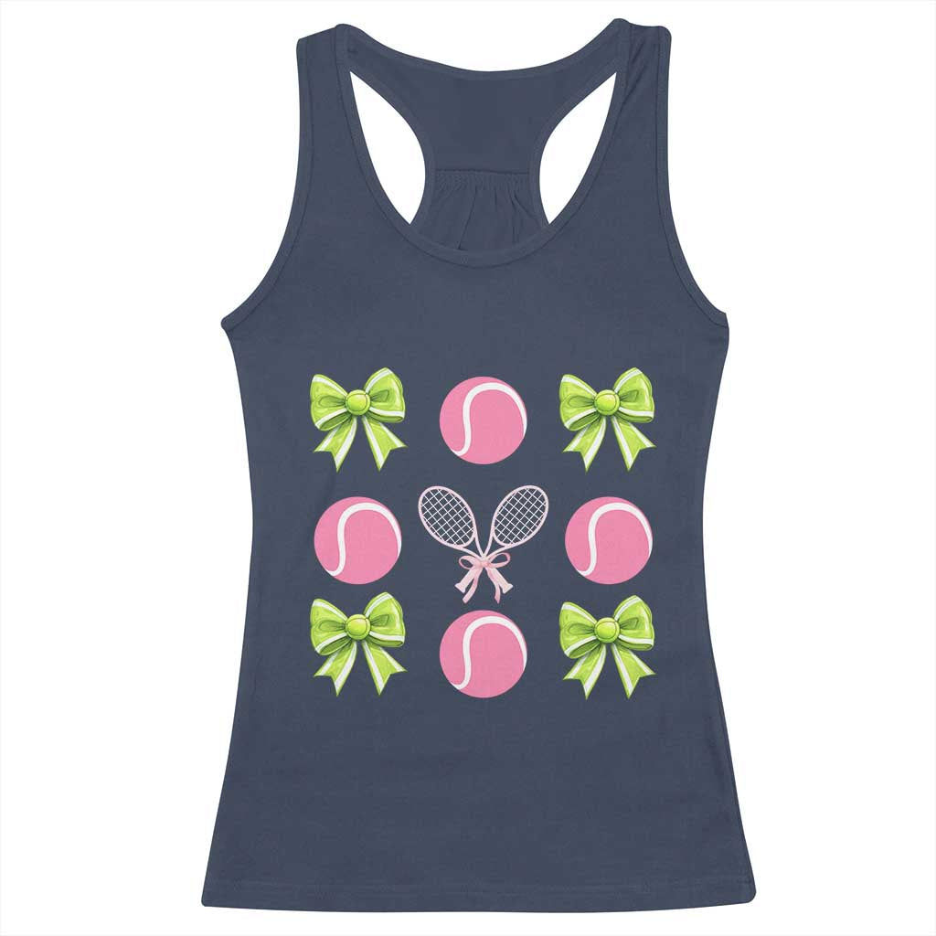 Pink Bow Coquette Tennis Lover Racerback Tank Top Funny Tennis Girl Gift - Wonder Print Shop