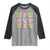 Pink Bow Coquette Tennis Lover Raglan Shirt Funny Tennis Girl Gift - Wonder Print Shop