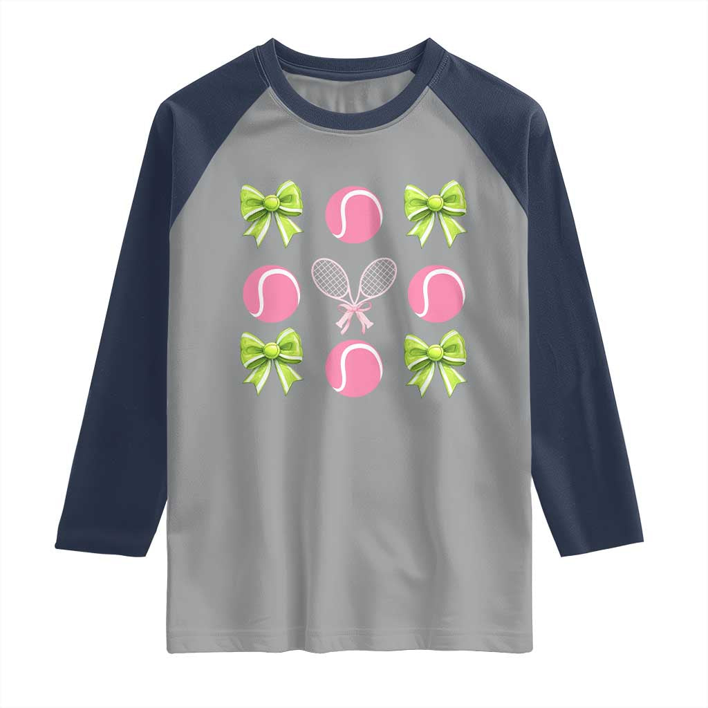 Pink Bow Coquette Tennis Lover Raglan Shirt Funny Tennis Girl Gift - Wonder Print Shop