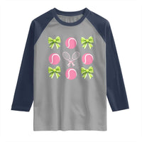 Pink Bow Coquette Tennis Lover Raglan Shirt Funny Tennis Girl Gift - Wonder Print Shop