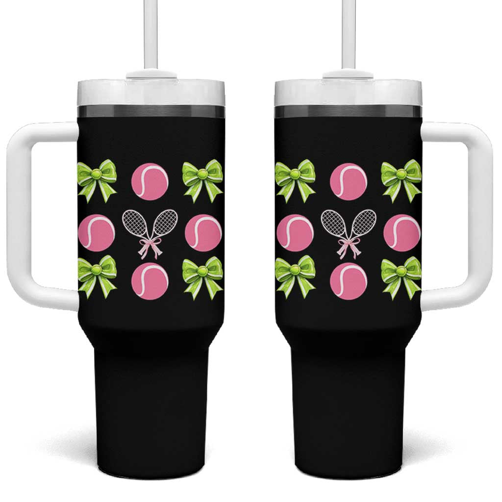 Pink Bow Coquette Tennis Lover Tumbler With Handle Funny Tennis Girl Gift - Wonder Print Shop