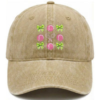 Pink Bow Coquette Tennis Lover Washed Cotton Baseball Cap Funny Tennis Girl Gift