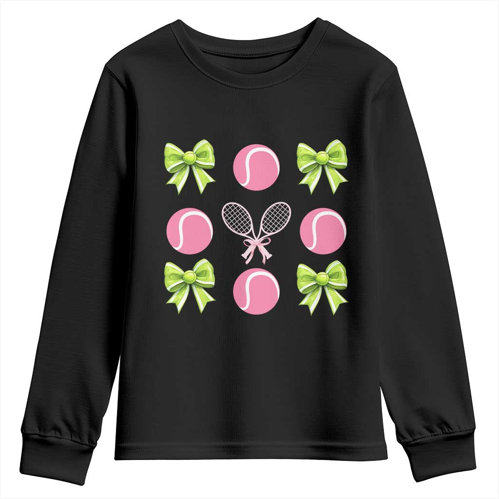 Pink Bow Coquette Tennis Lover Youth Sweatshirt Funny Tennis Girl Gift - Wonder Print Shop