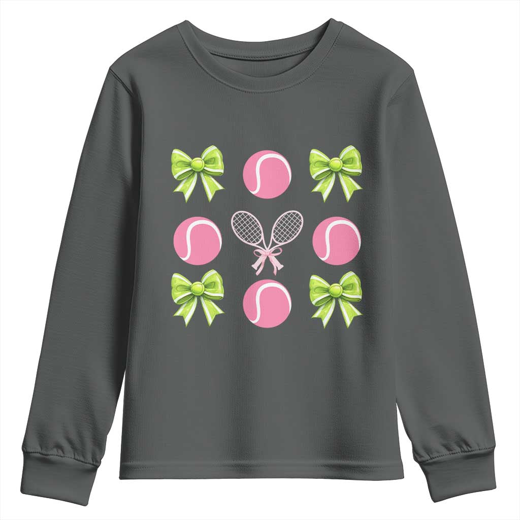 Pink Bow Coquette Tennis Lover Youth Sweatshirt Funny Tennis Girl Gift - Wonder Print Shop