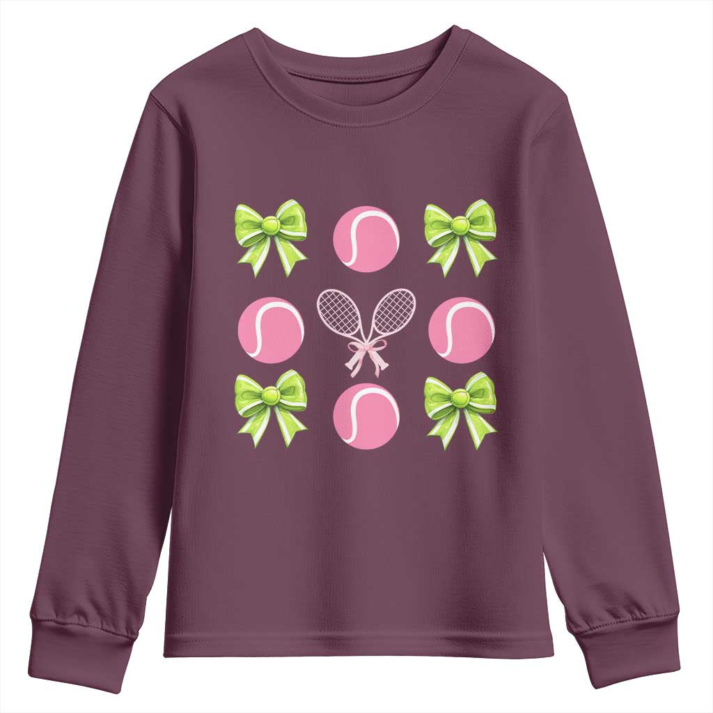 Pink Bow Coquette Tennis Lover Youth Sweatshirt Funny Tennis Girl Gift - Wonder Print Shop