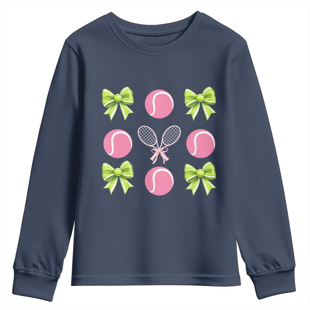 Pink Bow Coquette Tennis Lover Youth Sweatshirt Funny Tennis Girl Gift - Wonder Print Shop