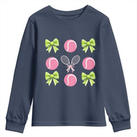 Pink Bow Coquette Tennis Lover Youth Sweatshirt Funny Tennis Girl Gift - Wonder Print Shop