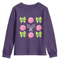 Pink Bow Coquette Tennis Lover Youth Sweatshirt Funny Tennis Girl Gift - Wonder Print Shop