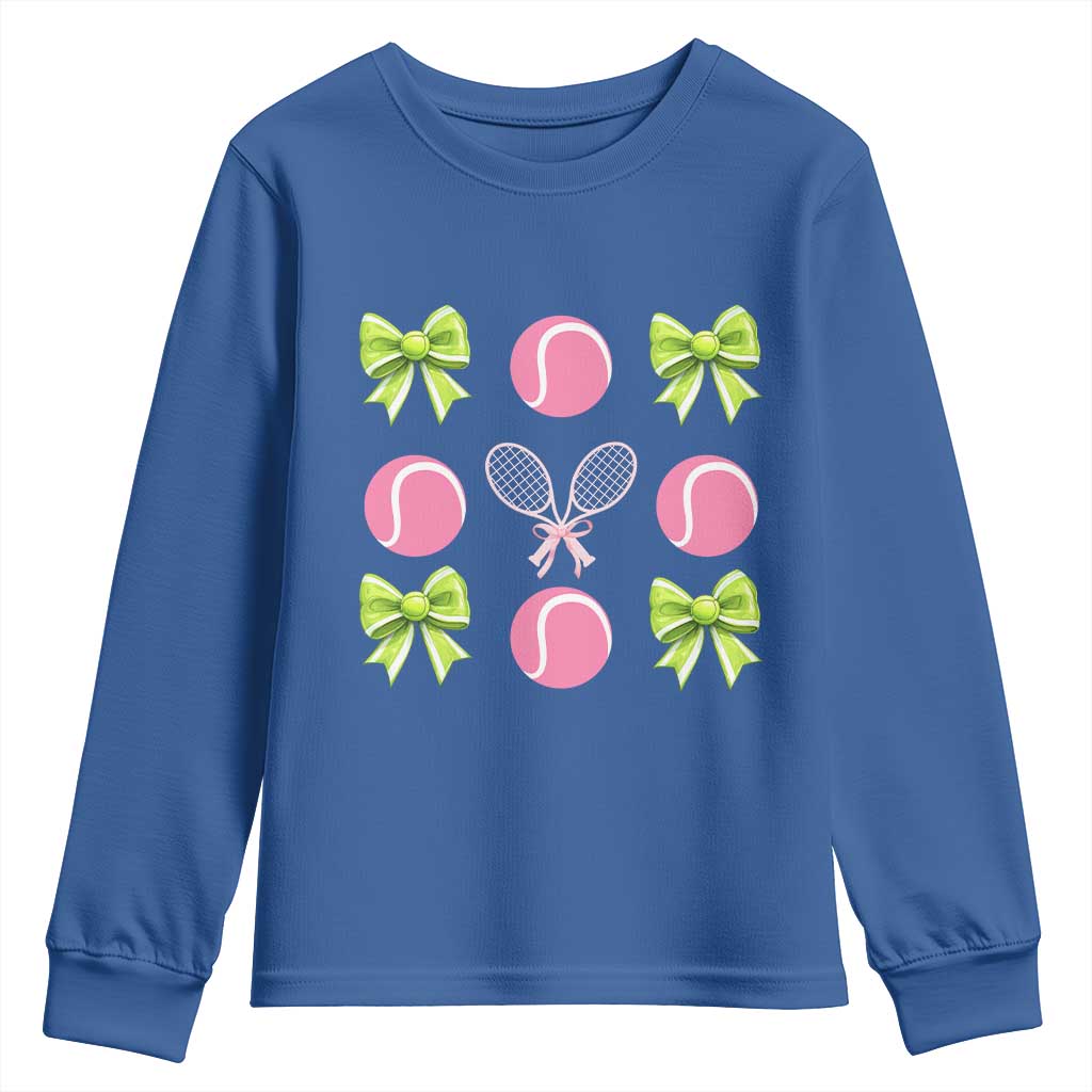 Pink Bow Coquette Tennis Lover Youth Sweatshirt Funny Tennis Girl Gift - Wonder Print Shop