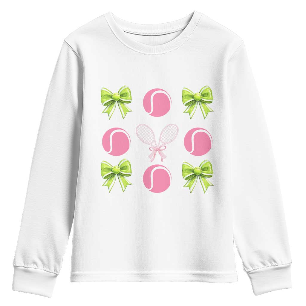 Pink Bow Coquette Tennis Lover Youth Sweatshirt Funny Tennis Girl Gift - Wonder Print Shop