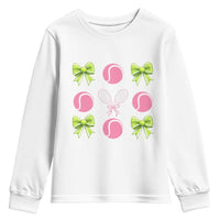 Pink Bow Coquette Tennis Lover Youth Sweatshirt Funny Tennis Girl Gift - Wonder Print Shop