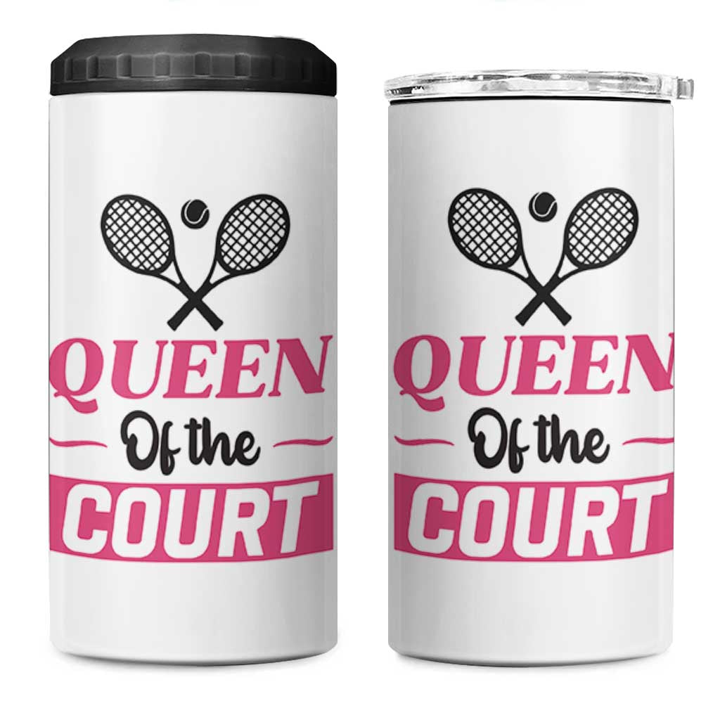 Queen Of The Court 4 in 1 Can Cooler Tumbler Funny Tennis Girl Gift - Wonder Print Shop