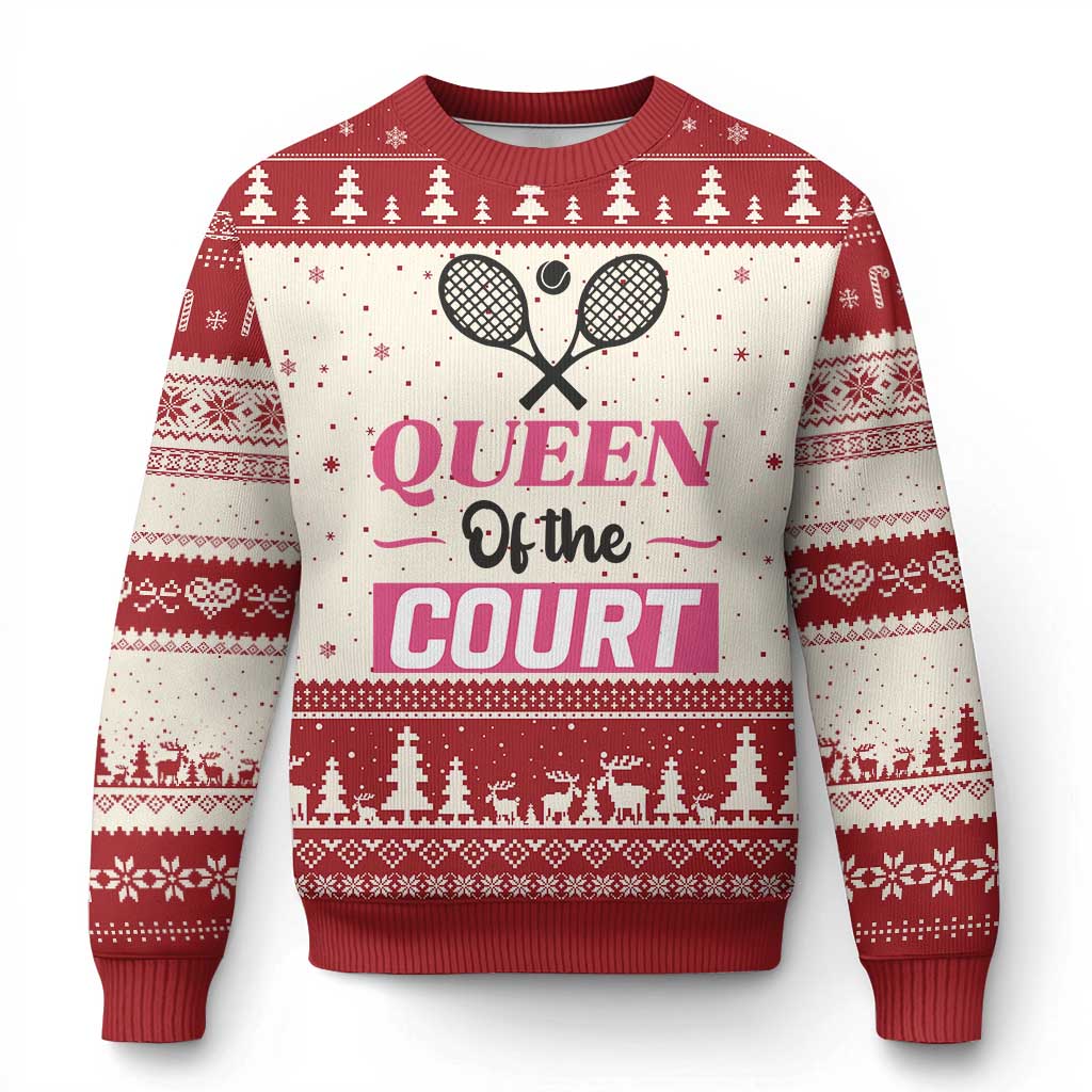 Queen Of The Court Ugly Christmas Sweater Funny Tennis Girl Gift - Wonder Print Shop