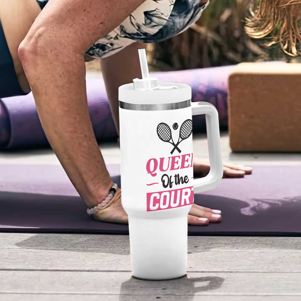 Queen Of The Court Tumbler With Handle Funny Tennis Girl Gift - Wonder Print Shop