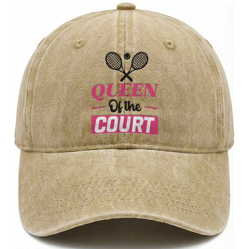 Queen Of The Court Washed Cotton Baseball Cap Funny Tennis Girl Gift
