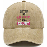 Queen Of The Court Washed Cotton Baseball Cap Funny Tennis Girl Gift