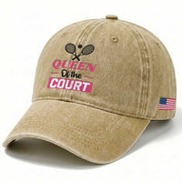 Queen Of The Court Washed Cotton Baseball Cap Funny Tennis Girl Gift