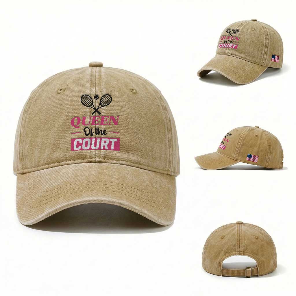 Queen Of The Court Washed Cotton Baseball Cap Funny Tennis Girl Gift