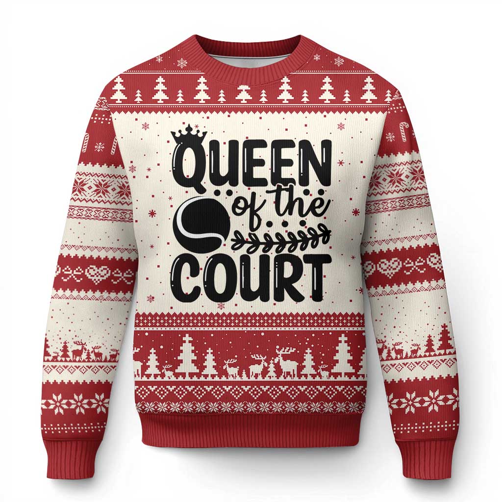 Funny Tennis Lover Gift Ugly Christmas Sweater Queen Of The Court - Wonder Print Shop
