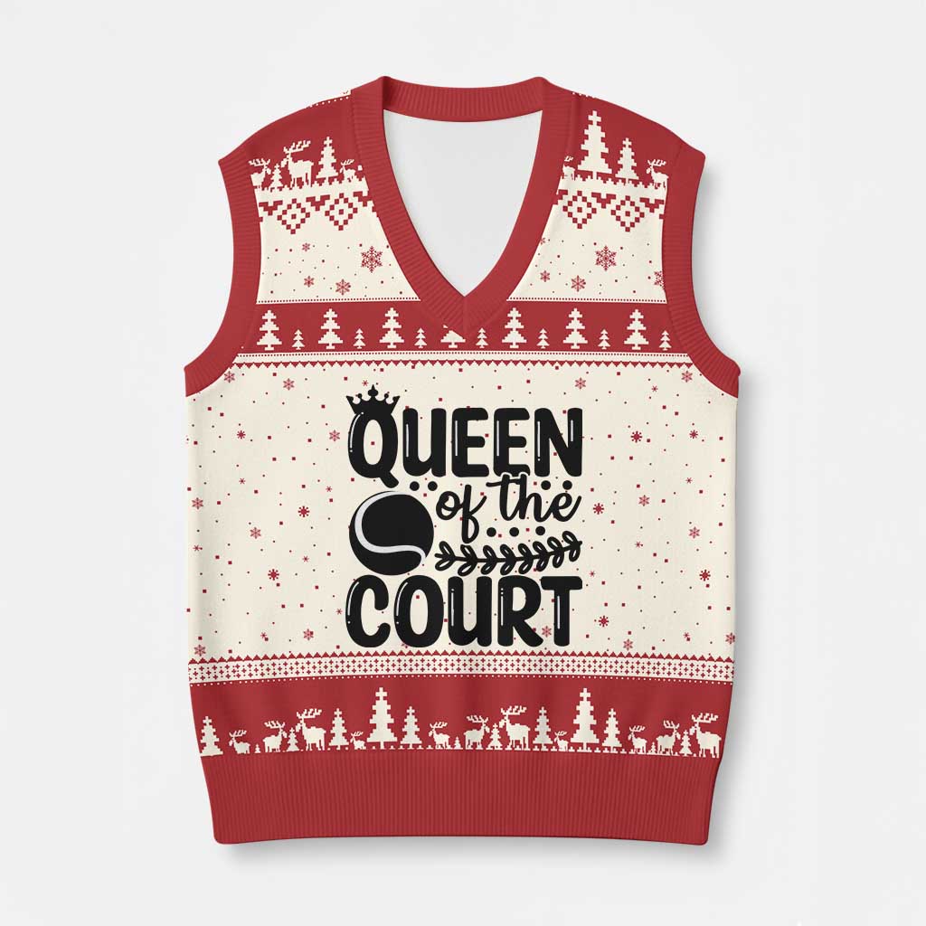 Funny Tennis Lover Gift V-Neck Knit Sweater Vest Queen Of The Court - Wonder Print Shop