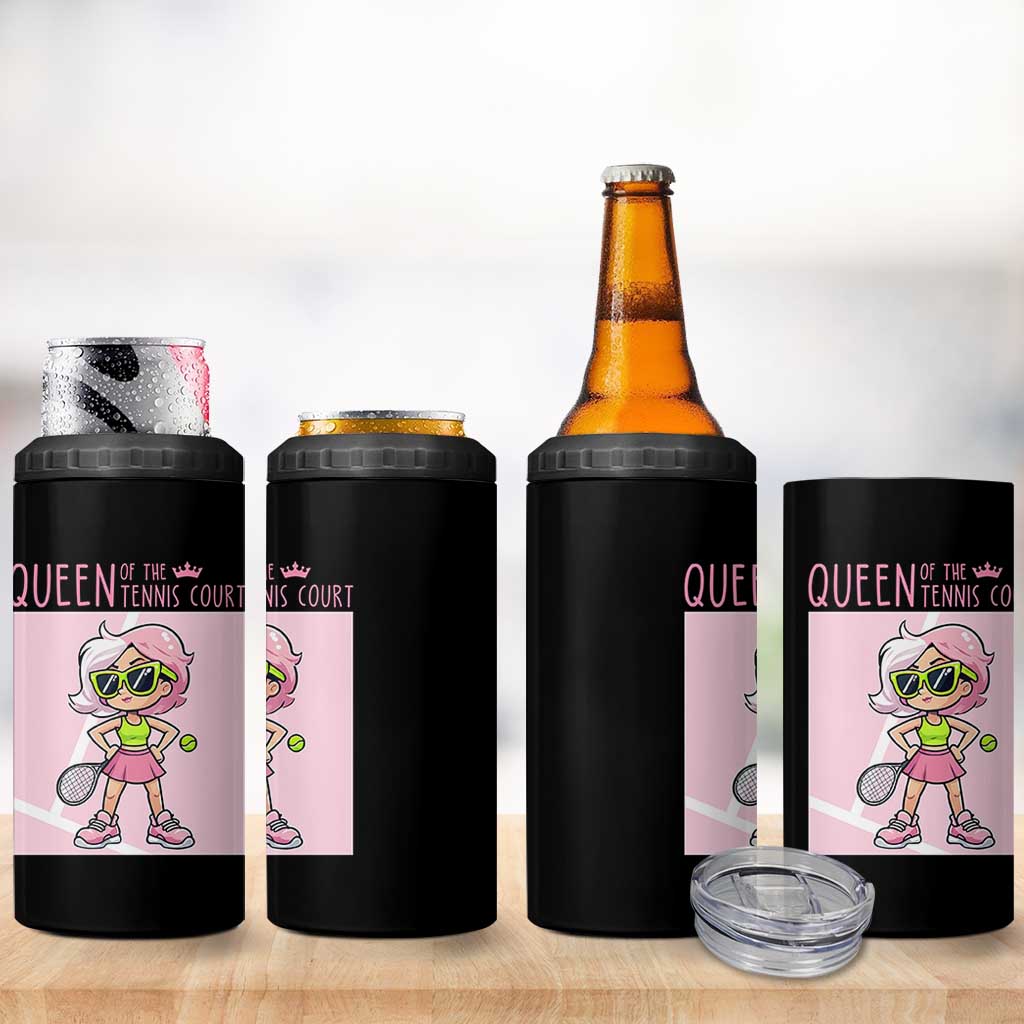 Queen Of The Court 4 in 1 Can Cooler Tumbler Funny Tennis Player Gift For Women - Wonder Print Shop