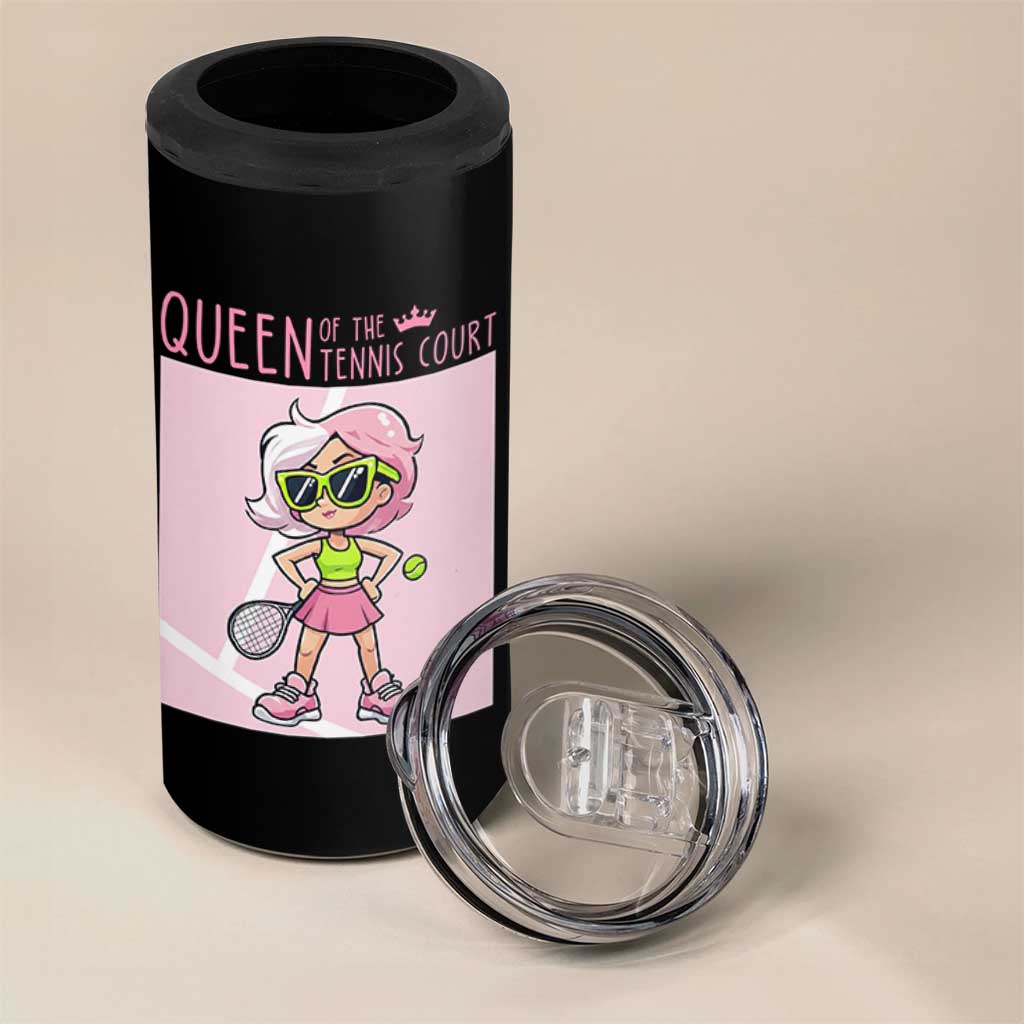 Queen Of The Court 4 in 1 Can Cooler Tumbler Funny Tennis Player Gift For Women - Wonder Print Shop