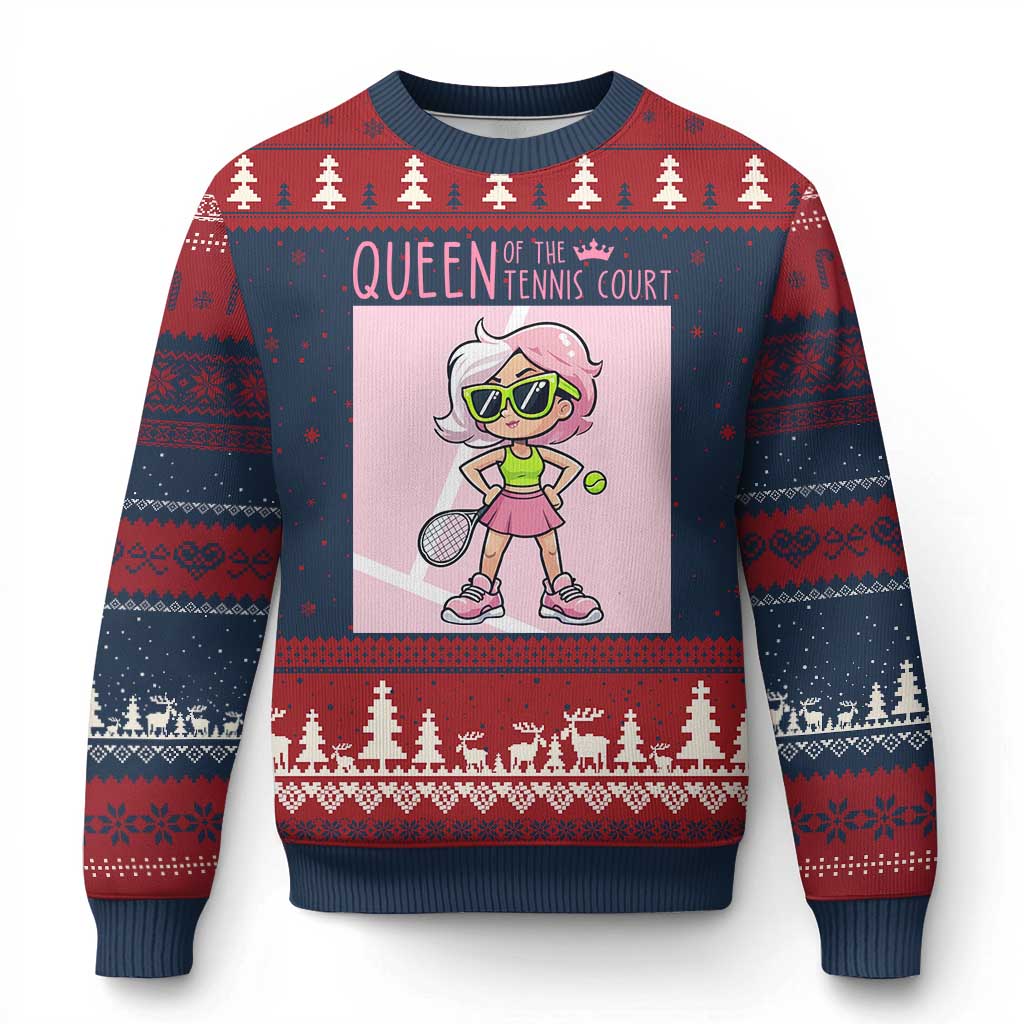 Queen Of The Court Ugly Christmas Sweater Funny Tennis Player Gift For Women - Wonder Print Shop