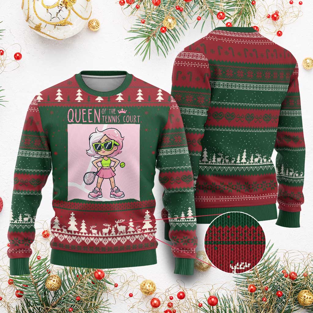 Queen Of The Court Ugly Christmas Sweater Funny Tennis Player Gift For Women - Wonder Print Shop