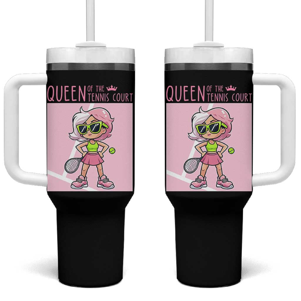 Queen Of The Court Tumbler With Handle Funny Tennis Player Gift For Women - Wonder Print Shop