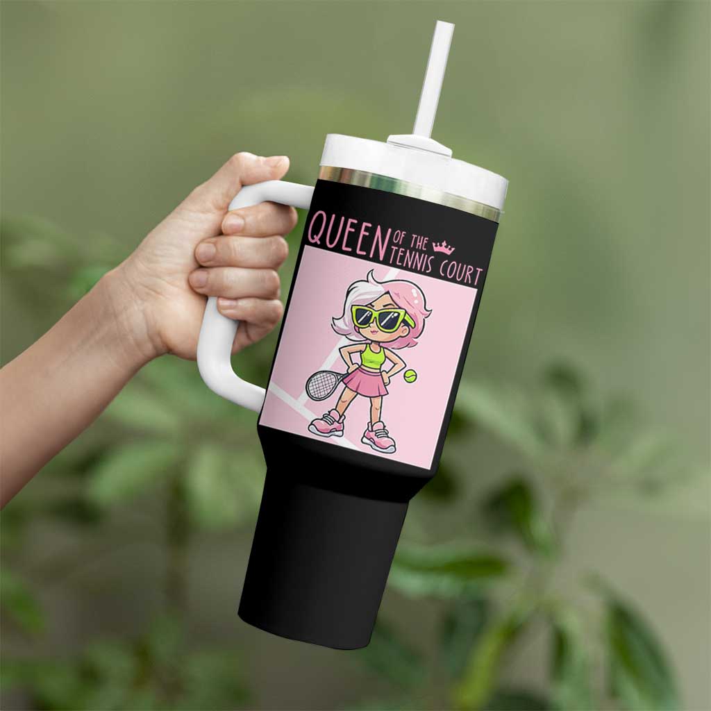Queen Of The Court Tumbler With Handle Funny Tennis Player Gift For Women - Wonder Print Shop