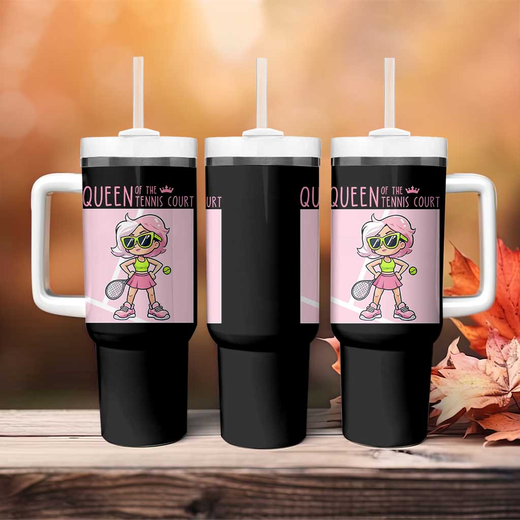 Queen Of The Court Tumbler With Handle Funny Tennis Player Gift For Women - Wonder Print Shop