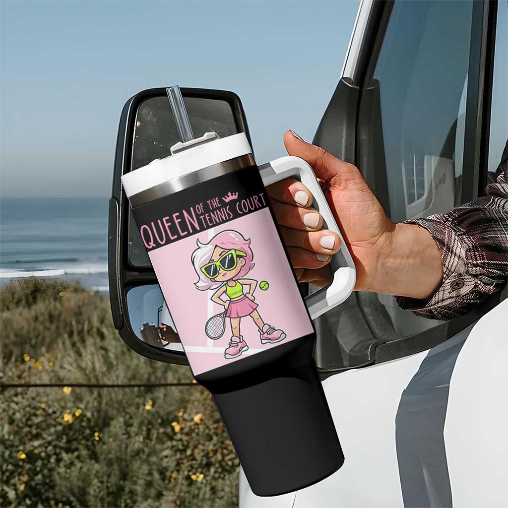 Queen Of The Court Tumbler With Handle Funny Tennis Player Gift For Women - Wonder Print Shop